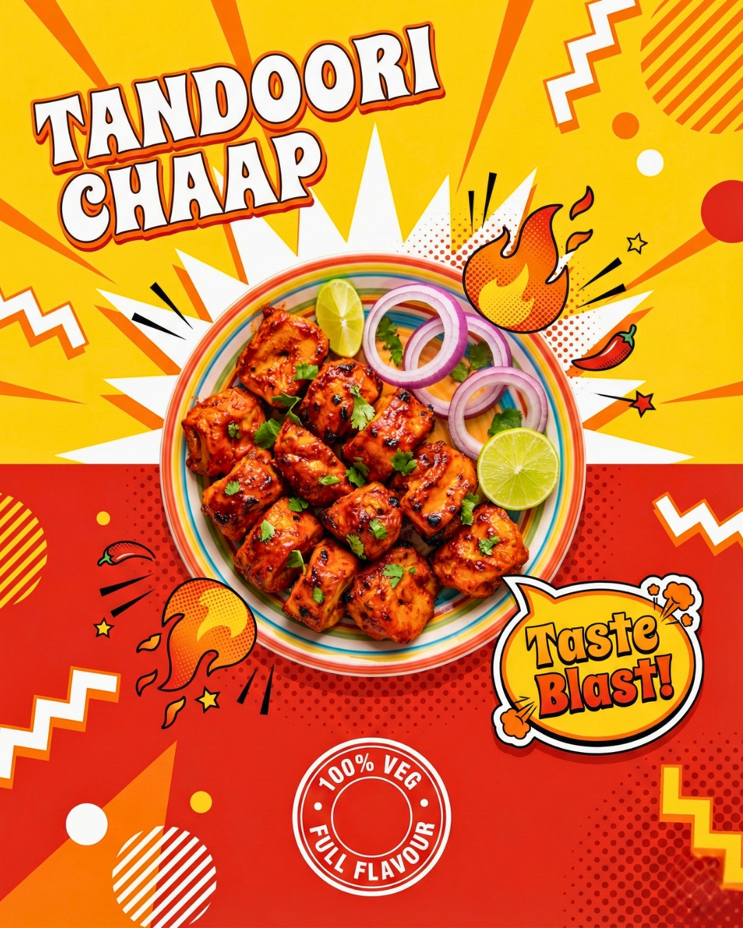 Vibrant Pop-Art Style Food Marketing Graphic | Tandoor Special
