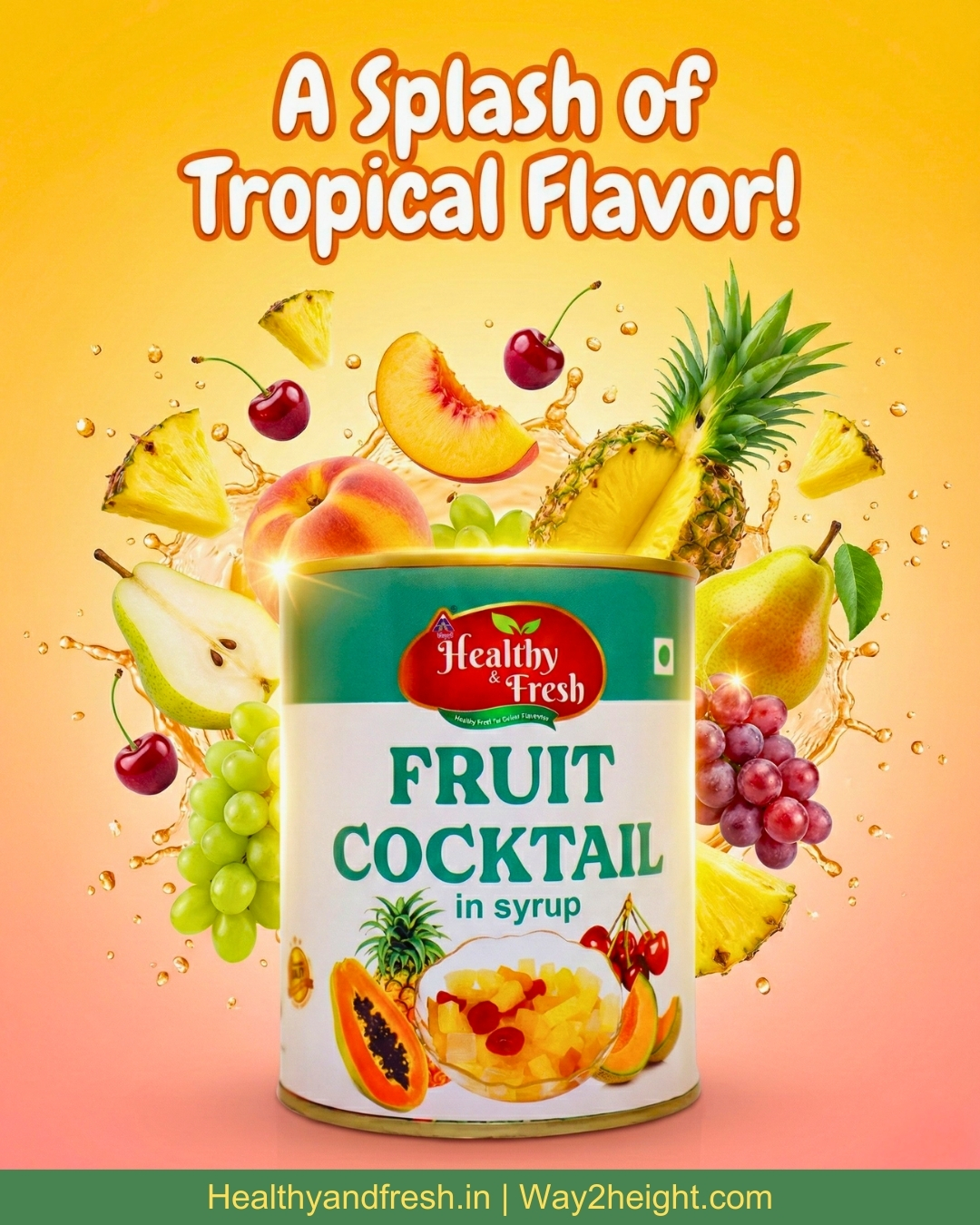 Vibrant Fruit Cocktail Product Splash Design | Healthy & Fresh